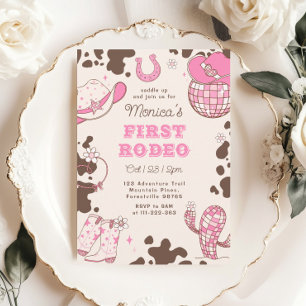 Erstes Rodeo 1. Geburtstag wilde West-Rosa Mädchen Einladung