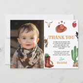 Erstes Rodeo Cowboy Geburtstag Foto Danke Karte (Vorderseite)