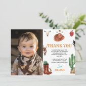 Erstes Rodeo Cowboy Geburtstag Foto Danke Karte (Stehend Vorderseite)