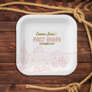 Erstes Rodeo Pink Desert Cowgirl 1. Geburtstagsfei Pappteller