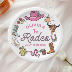 Erstes Rodeo Pink Western Cowboy 1. Geburtstag Pappteller