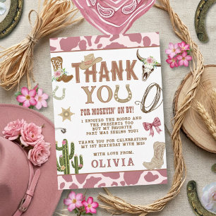 Erstes Rodeo Pink Western Cowgirl 1. Geburtstag Dankeskarte