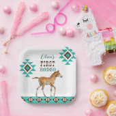 Erstes Rodeo südwestliches türkisfarbenes Pferd Pappteller (Party)