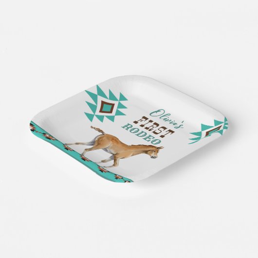 Erstes Rodeo südwestliches türkisfarbenes Pferd Pappteller (Gewinkelt)
