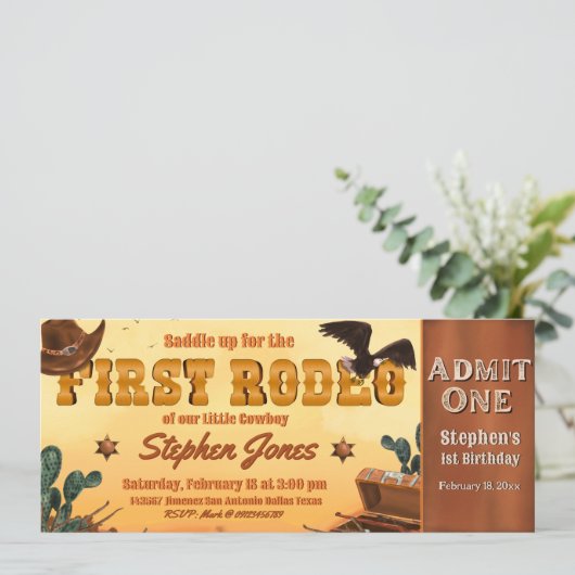Erstes Rodeo-Ticket Einladung (Stehend Vorderseite)