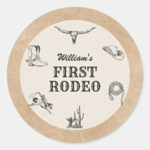 Erstes Rodeo Vintage Neutraler Cowboy 1. Geburtsta Runder Aufkleber