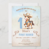 Erstes Rodeo Western Cowboy Pferd 1. Geburtstag Einladung (Vorderseite)