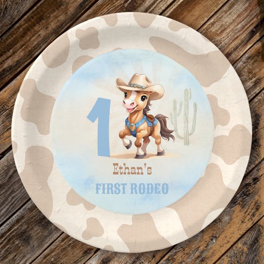 Erstes Rodeo Western Cowboy Pferd 1. Geburtstag Pappteller