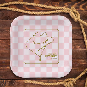 Erstes Rodeo Western Rosa Kariert 1. Geburtstag Pappteller