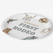 Erstes Rodeo Wild West Cowboy Blau Geburtstag Pappteller (Schrägansicht)
