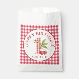 Erstes rotes Gingham-Geburtstagsfest für Babys mit Geschenktütchen