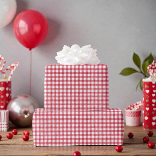 Erstes rotes Gingham-Geburtstagsfest für das Baby Geschenkpapier