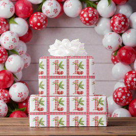 Erstes rotes Gingham-Geburtstagsfest für das Baby Geschenkpapier