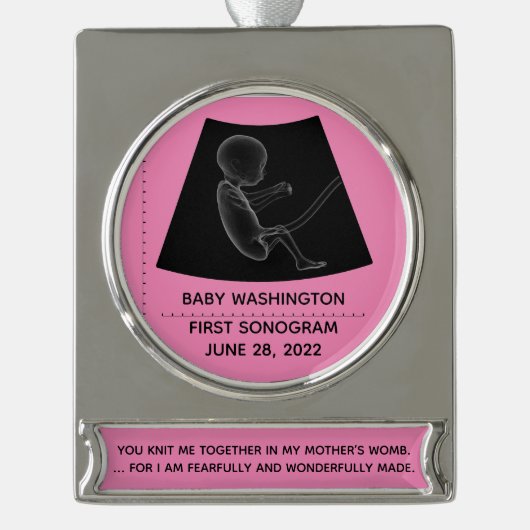 Erstes Sonogramm für Baby - anpassbar Banner-Ornament Silber (Vorderseite)