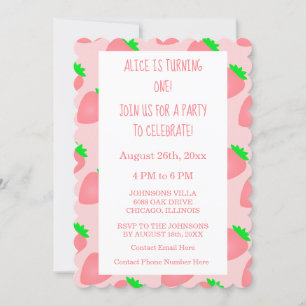 Erstes Strawberry Pink Baby Girl Niedlich Einladung