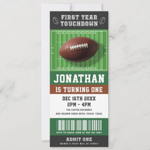 Erstes Touchdown-Fußballticket zum 1. Geburtstag Einladung