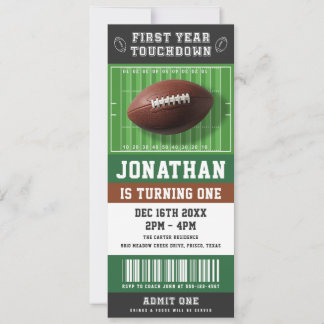 Erstes Touchdown-Fußballticket zum 1. Geburtstag Einladung