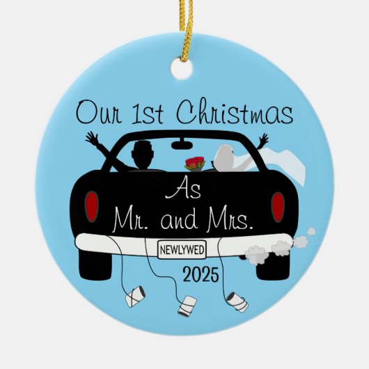 Erstes Verheiratetes Weihnachtspaar Keramik Ornament (Vorne)