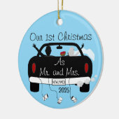 Erstes Verheiratetes Weihnachtspaar Keramik Ornament (Links)