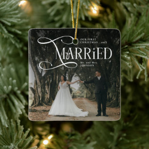 Erstes Weihnachten als Ehepaar Foto für Mr & Mrs P Keramikornament