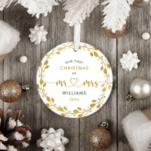 Erstes Weihnachten als Ehepaar Goldener Kranz Foto Ornament Aus Metall