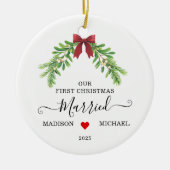 Erstes Weihnachten als Ehepaar Mistelzweig Urlaub Keramik Ornament (Vorne)