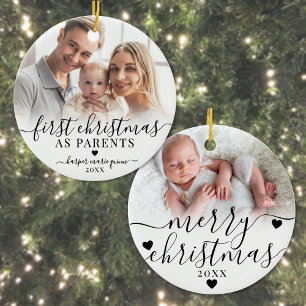 Erstes Weihnachten als Eltern Baby Foto Keramik Ornament