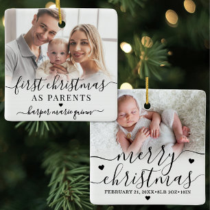 Erstes Weihnachten als Eltern Baby-Foto Keramikornament