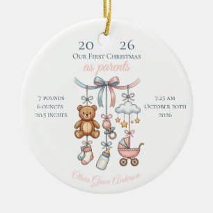 Erstes Weihnachten als Eltern Baby-Statistiken Fot Keramik Ornament