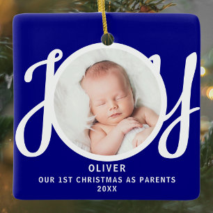 Erstes Weihnachten als Eltern Foto Blau Andenken Keramikornament