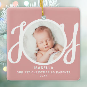 Erstes Weihnachten als Eltern Foto Freude Pink Eri Keramikornament