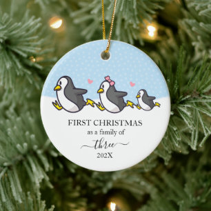 Erstes Weihnachten als Familie mit 3 Personen Ping Keramik Ornament