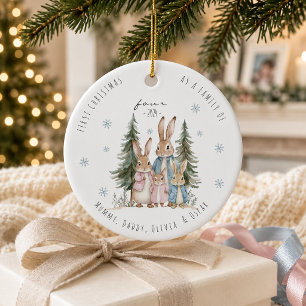 Erstes Weihnachten als Familie mit vier Kaninchen Keramik Ornament