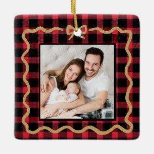 Erstes Weihnachten als Familie Roter Büffel-Karo Keramikornament