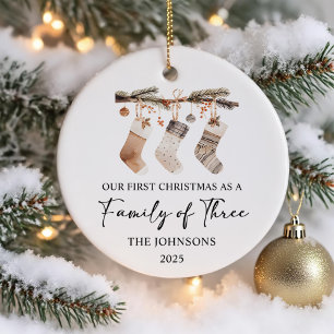 Erstes Weihnachten als Familie zu Dritt Keramik Ornament