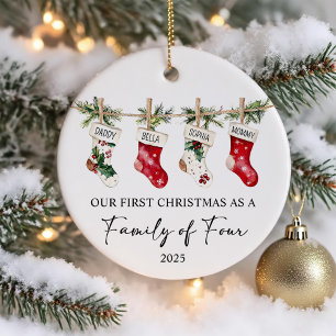 Erstes Weihnachten als Familie zu Viert Keramik Ornament