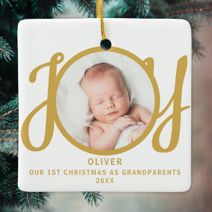 Erstes Weihnachten als Großeltern Foto Gold Schrif Keramikornament