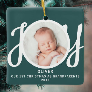 Erstes Weihnachten als Großeltern Foto Grün Keramikornament