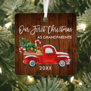 Erstes Weihnachten als Großeltern Holz-LKW-Baum Ornament Aus Metall