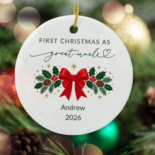 Erstes Weihnachten als Großonkel mit rotem Band un Keramik Ornament