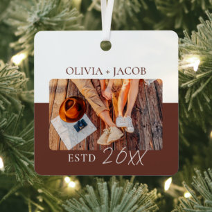 Erstes Weihnachten als Herr und Frau Foto-Farbbblo Ornament Aus Metall