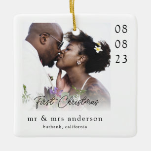 Erstes Weihnachten als Herr und Frau Hochzeitsfoto Keramikornament