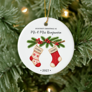 Erstes Weihnachten als Herr und Frau Keepsake Fris Keramik Ornament