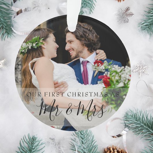 Erstes Weihnachten als Herr und Frau Name 2 Fotos Ornament