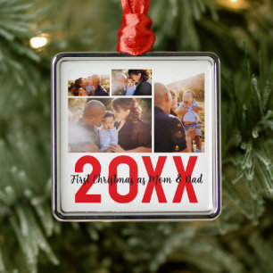Erstes Weihnachten als Mama & Papa mit 4 Fotos Ornament Aus Metall
