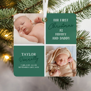 Erstes Weihnachten als Mami Daddy Green Foto Ornament Aus Metall