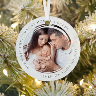 Erstes Weihnachten als Mami und Daddy Marble Foto  Ornament Aus Metall