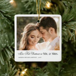 Erstes Weihnachten als Mr und Mrs Frischvermählte Keramikornament
