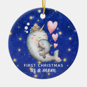 Erstes Weihnachten als Mutter-Narwal-Wal Custom Keramik Ornament
