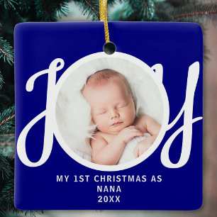 Erstes Weihnachten als Oma Foto-Andenken Blau Keramikornament